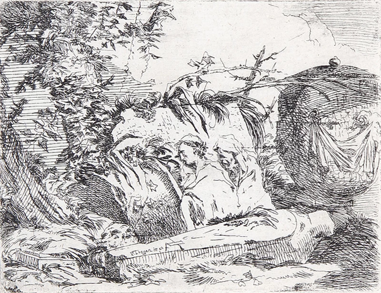 Paesaggio di rovine con rilievo